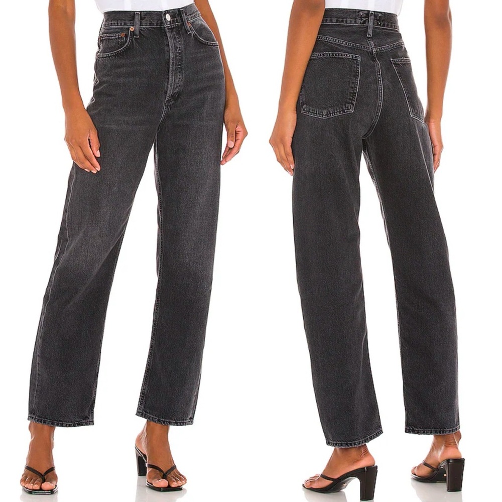 AGOLDE 90s Mid Rise Loose Fit Denim Jeans Photogram Black‎ Size 23 Straight Leg